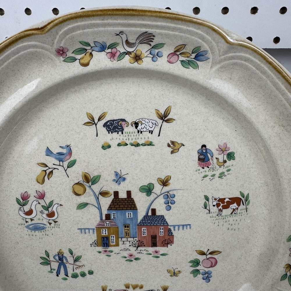 Vintage International China Heartland Chop Plate Large Beige Farm Scene Japan - Picture 3 of 10